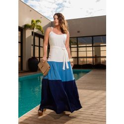 Vanessa Ferraz | Vestido Longo c/ Cinto branco com azul