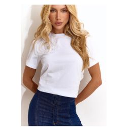 Lily Belle | T-Shirt em Malha Penteada com Flor Off White