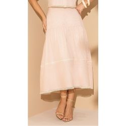 Imperio By Titanium | Saia Evasê Listrada Rosa com Entremeio