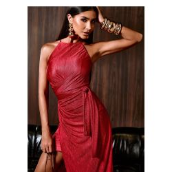 Lily Belle | Vestido Acetinado Texturizada Vermelho