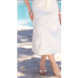 Imperio By Titanium | Saia Sarja Evasê com Bordado de Flor