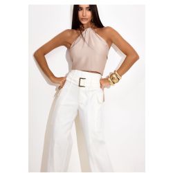 Lily Belle | Blusa em Crepe de Viscose Acetinado Bege