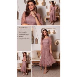 Dumene | Vestido Tule Bordado Rosa