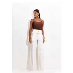 Lily Belle | Blusa em Malha Acetinado Texturizada Marrom