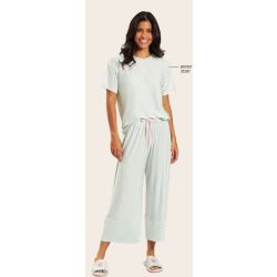 Recco | Pijama Blusa Manga Curta e Calça Pantacur de Viscose Listarda Rosa