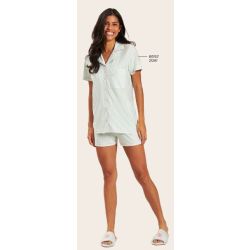 Recco | Pijama Aberto Curto de Viscose Listrada Verde Calmaria