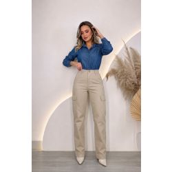 Pérola Rara | Calça Reta Cargo Areia