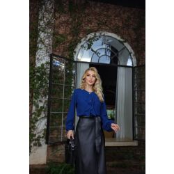 Vanessa Ferraz | Blusa c/ Abertura e Babado Azul