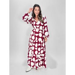 Maria Poa | Vestido Damasco Vinho