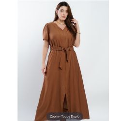 Dona Charme | Vestido Longo Crepe Marrom