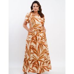 Dona Charme | Vestido Longo de Linho Estampado
