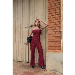 Le Rizz | Conjunto calça cargo e top com bolso Marsala
