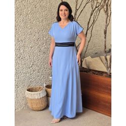Dona Charme | Vestido Longo Crepe Azul