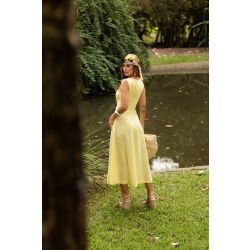 Flor da Moda | Vestido Linho Fivela Amarelo