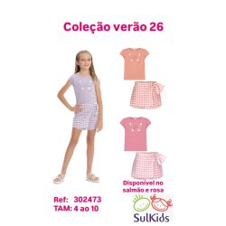Sul Kids | Conjunto Alakazoo Blusa borboleta  Shorts saia quadriculado