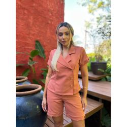 Julia Rodrigues | Conjunto Overlap/Shorts Terracota