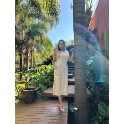 Julia Rodrigues | Vestido Linho C/Acessório Natural