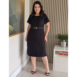 Dona Charme | Vestido Midi Alfaiataria Preto