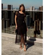 Império By Titanium |Vestido Evasê de Tule com Drapeados 