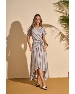 Império By Titanium |Vestido Viscose Listrado Off White e Preto 120 cm