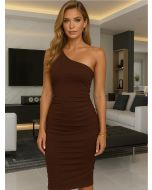 Maria Dondoca | Vestido Drapeado Viscolycra Marrom