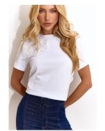 Lily Belle | T-Shirt em Malha Penteada com Flor Off White