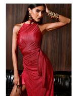 Lily Belle | Vestido Acetinado Texturizada Vermelho