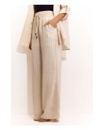 Lily Belle | Calça em Rayon Risca de Giz Cru