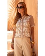 Cora Canela | Camisa Malha Tela Bege-Natural