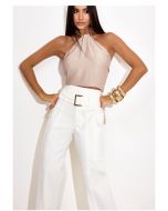 Lily Belle | Blusa em Crepe de Viscose Acetinado Bege