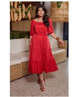 Dumene | Vestido Babado Twill Vermelho