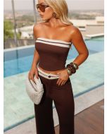 Maria Dondoca | Conjunto Top Bicolor Moletino Marrom com Bege