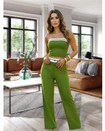 Maria Dondoca | Conjunto Top Bicolor Moletino Verde com Off