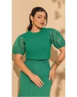 Imperio By Titanium | T-shirt de Malha Verde com Manga em Tule