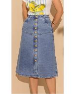 Imperio By Titanium | Saia Jeans Evasê com Botões