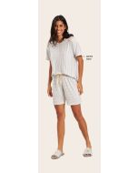 Recco | Pijama Blusa Manga Curta e Shorts Meia coxa de Viscose Listarda