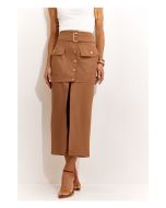 Lily Belle | Saia Alfaiataria Tecnológica de Algodão Caramelo