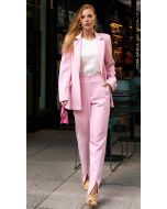 Cora Canela | Calça Alfaiataria Pesada Rosa fenda na Barra