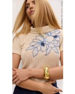 Cora Canela | Blusa Malha Tricot Natural-Azul