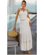 Cora Canela | Saia Viscolinho c/ Elastano Off White com detalhes