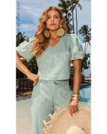 Cora Canela | Blusa Slub Verde Menta