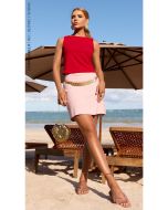 Cora Canela | Short Saia Linho Rosa