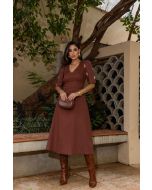 Flor da Moda | Vestido com Manga linho Marrom