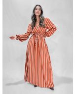 Maria Poa | Vestido Damasco Longo Laranja