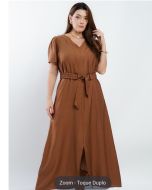 Dona Charme | Vestido Longo Crepe Marrom
