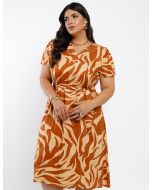 Dona Charme | Vestido Curto Linho misto Estampado c/Pesponto
