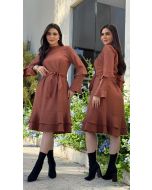 La Portt | Vestido em Viscose Sarjada Marrom