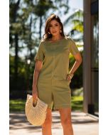 Flor da Moda | Shorts Pesponto no Linho Verde Oliva