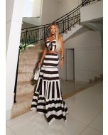 Maria Dondoca | Conjunto Saia Listrado Branco com Marrom