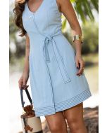 Flor da Moda | Vestido Curto Linho Azul